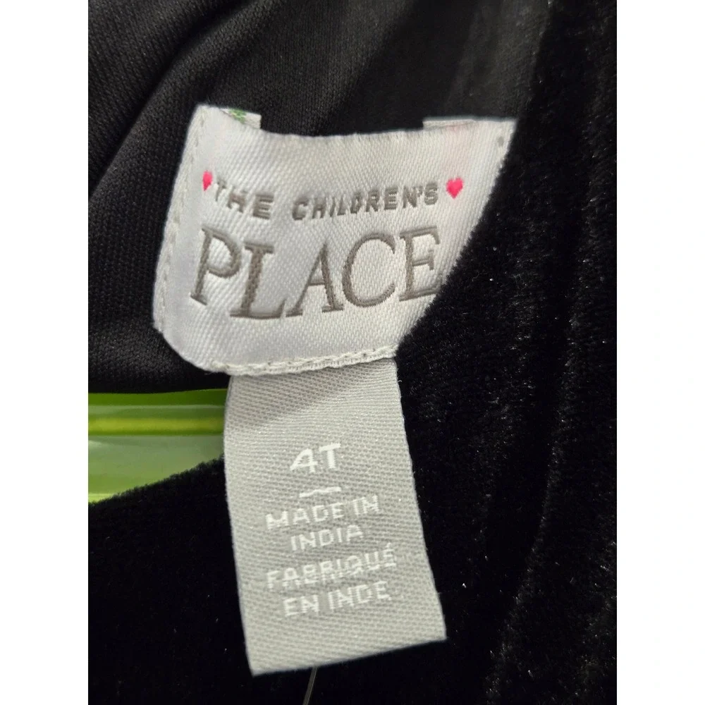 The Childrens Place Girls 4T Black Velvet Green Plaid Holiday Dress‎ 3042416